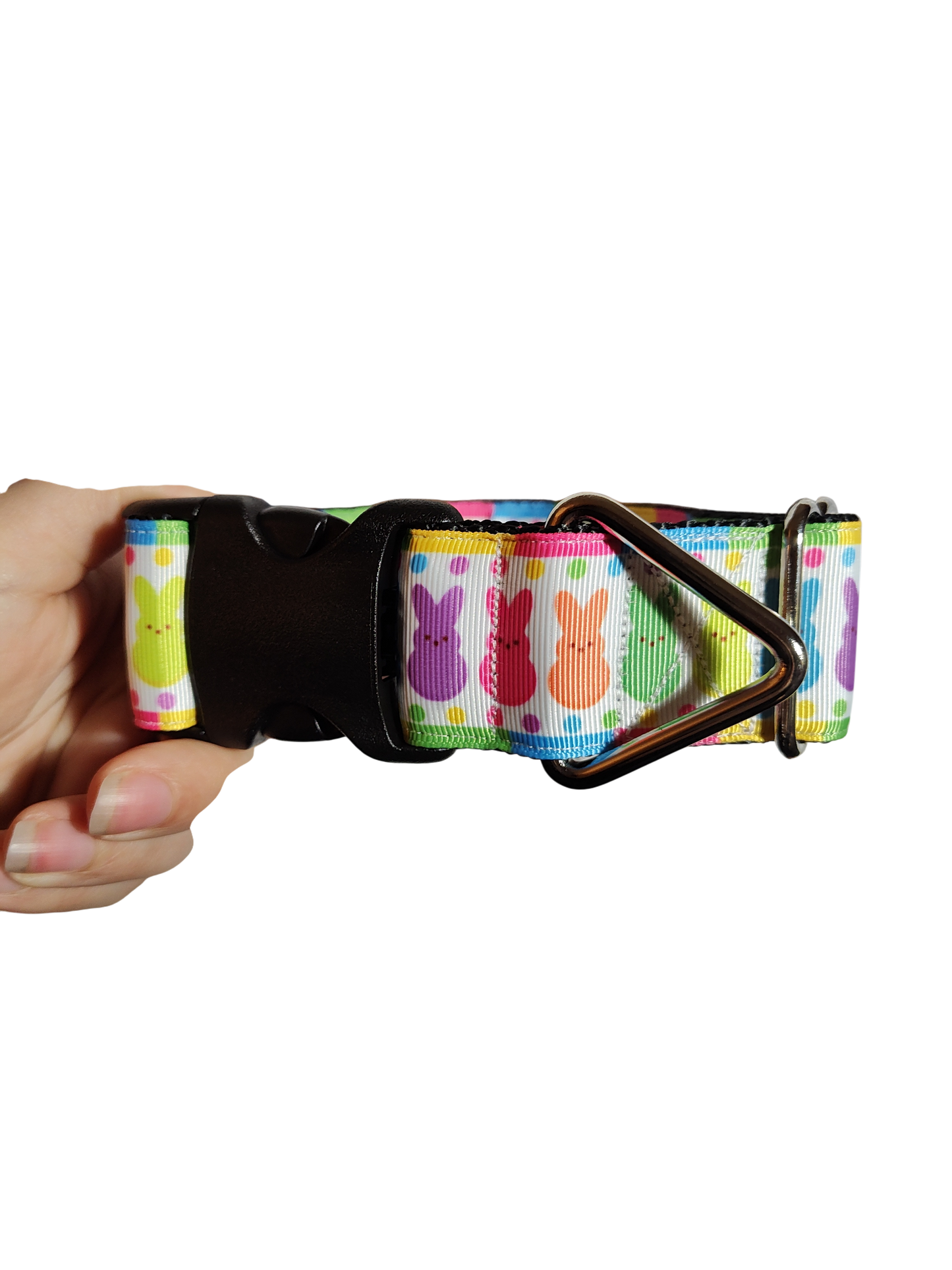 1.5" Wide Rainbow Marshmallow Bunnies Nylon Dog Collar