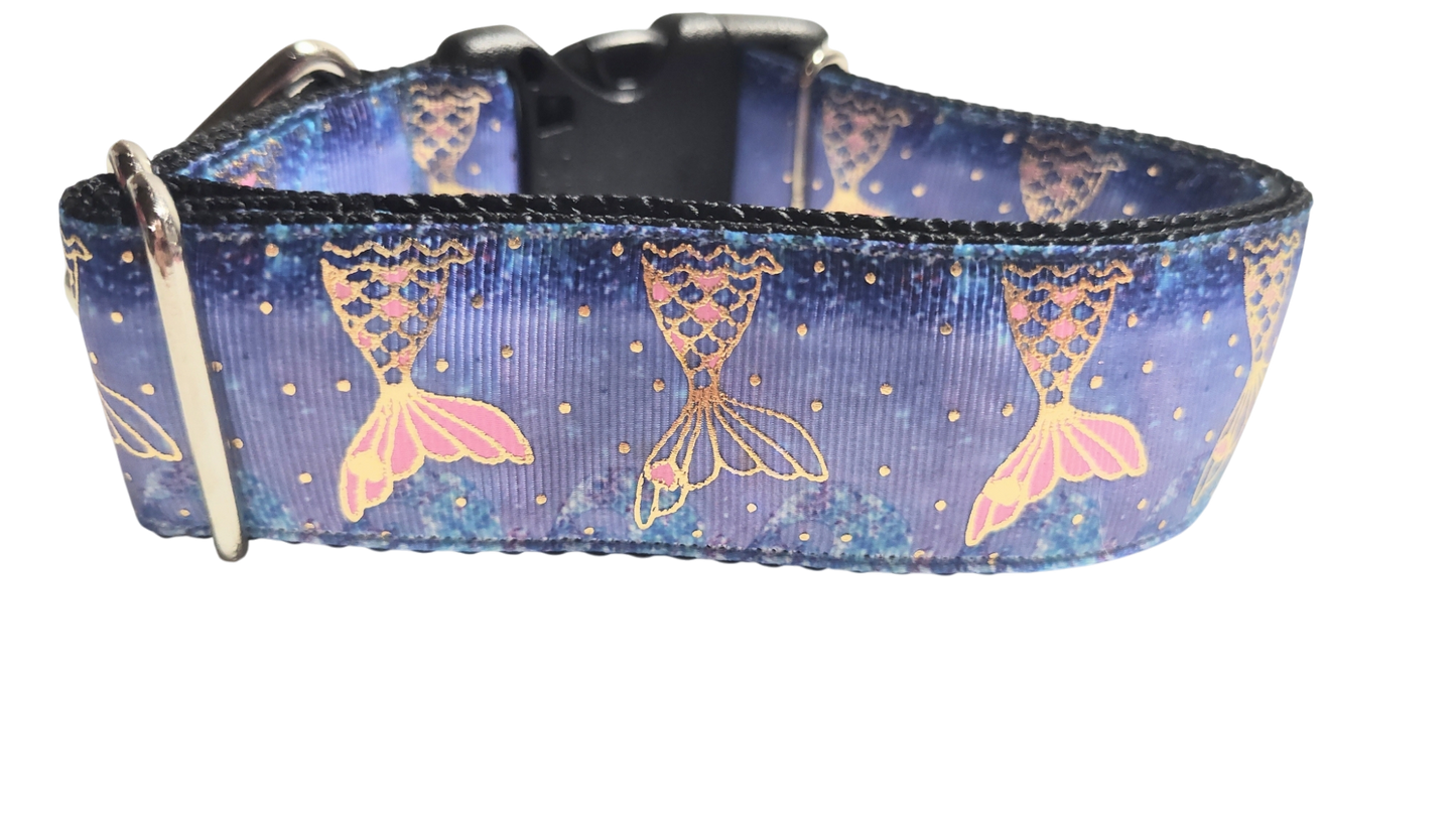 1.5" Wide Purple Mermaid Tail Nylon Dog Collar