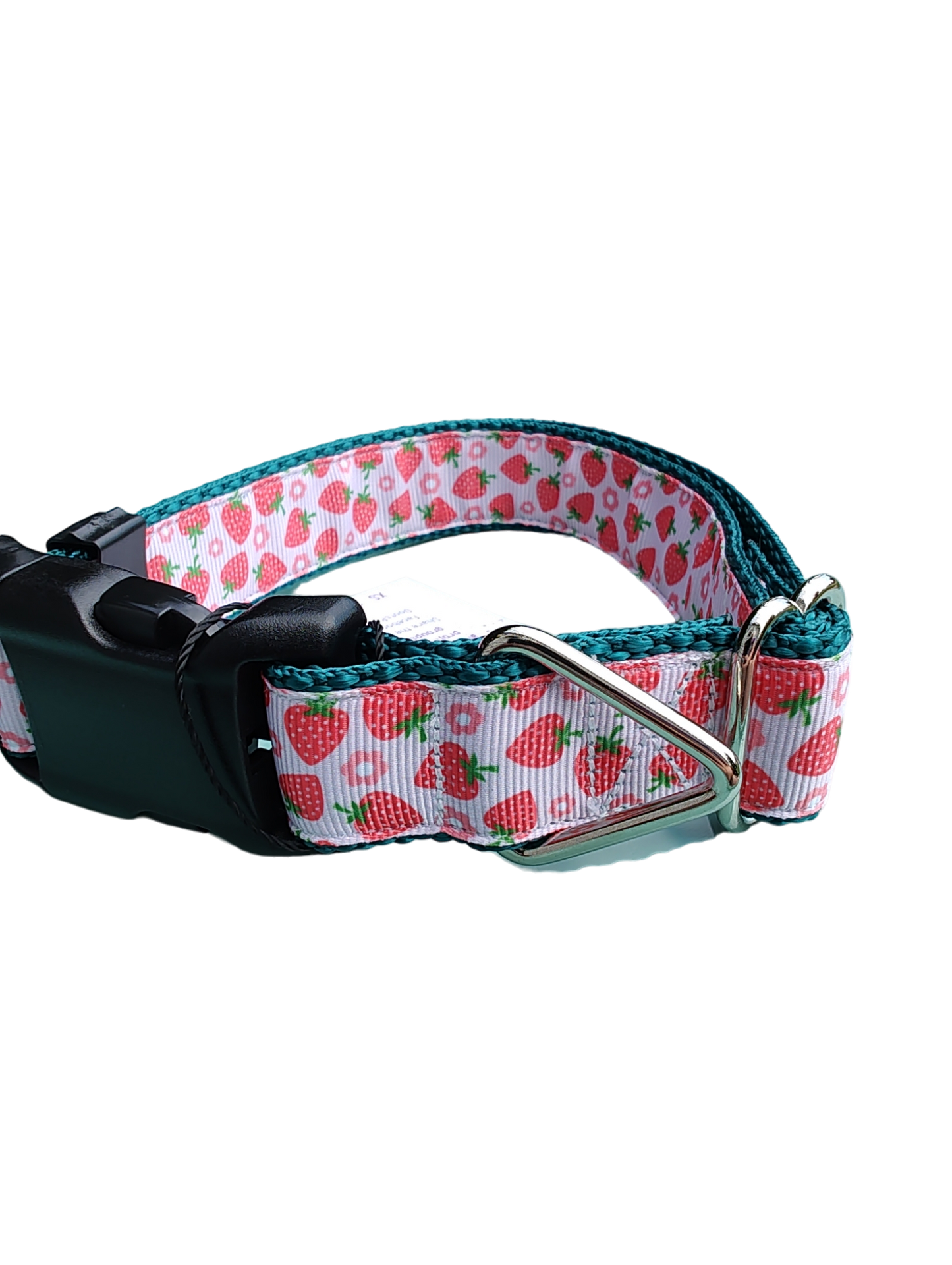 Strawberry Flowers Green Nylon Dog Collar MD, LG, XL, Leash - Doot's Pet LLC Collars For A Cause