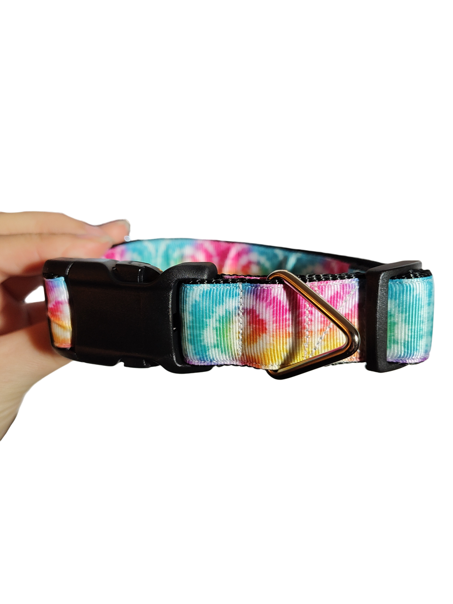 Rainbow Wave Tie Dye Nylon Dog Collar