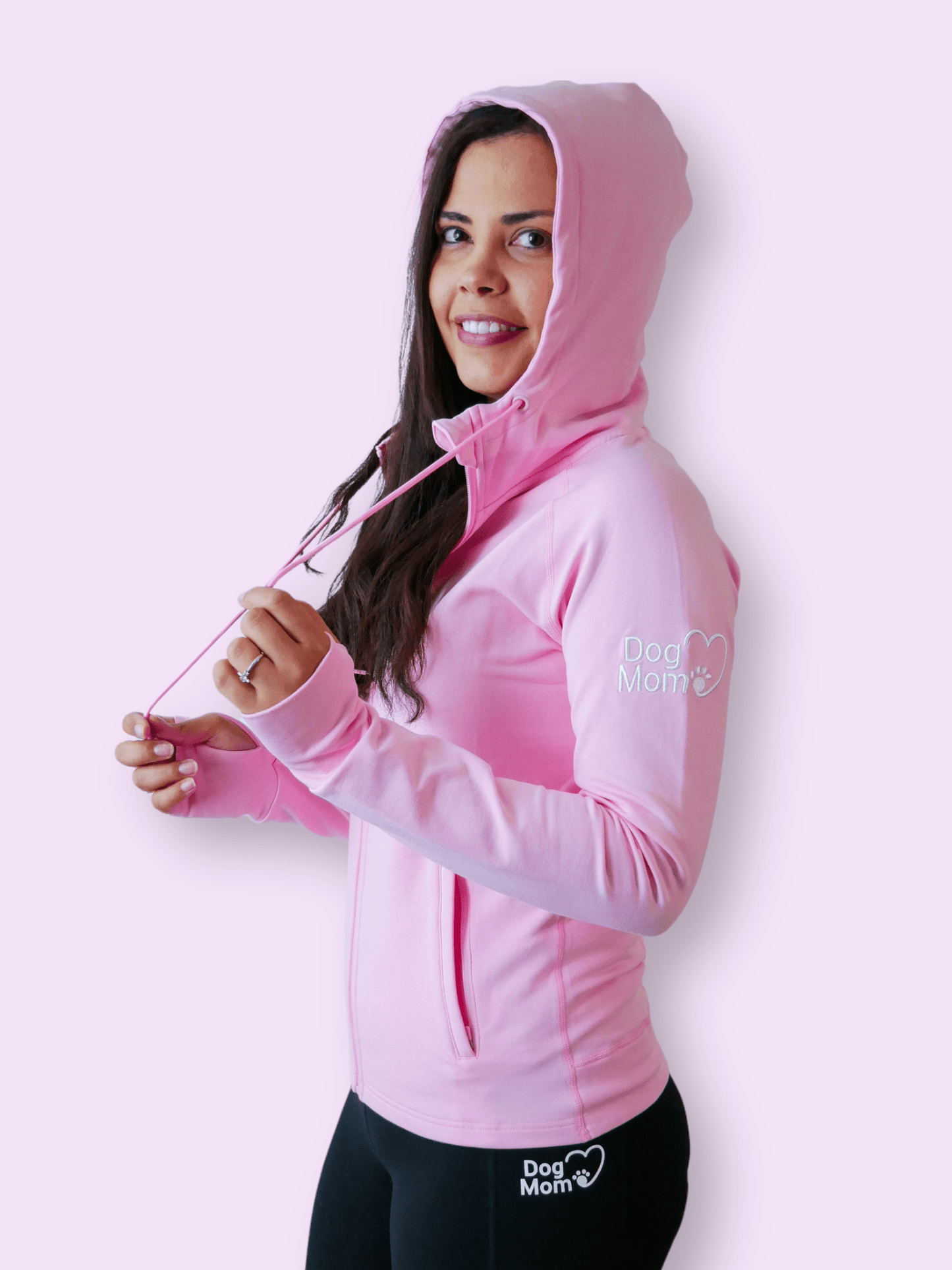 Dog Mom Adventures Full Zip Hooded Jacket - Pink