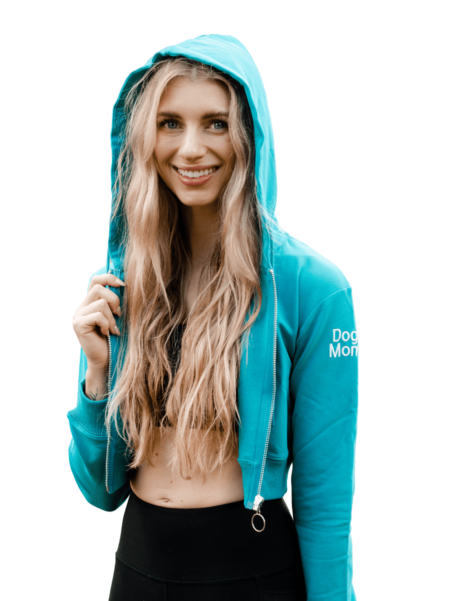 Dog Mom Crop Top Hoodie - Aqua