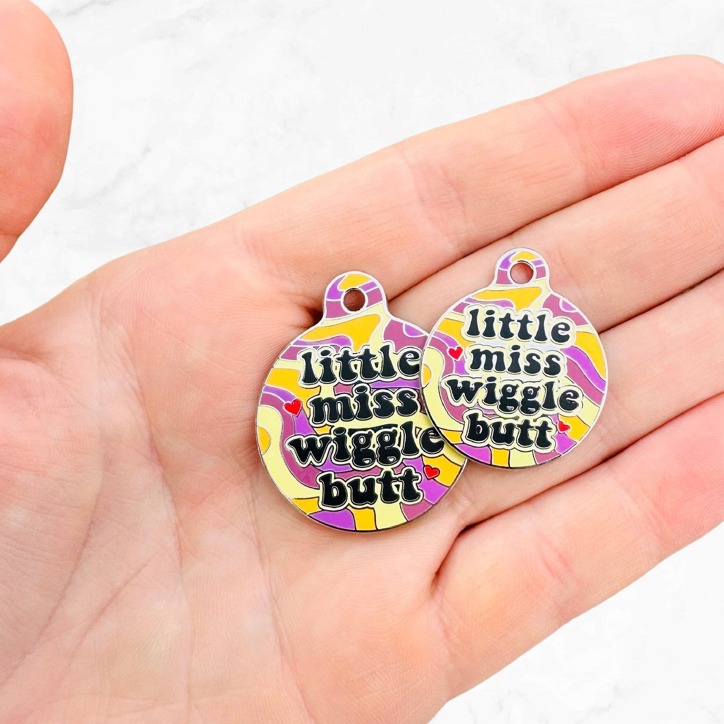 Bad Tags - Dog ID Tag Personalized QR Code - Little Miss Wiggle Butt  - Engraved QR Code / Large 1.25"