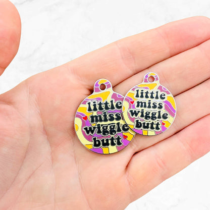 Bad Tags - Dog ID Tag Personalized QR Code - Little Miss Wiggle Butt  - Engraved QR Code / Large 1.25"