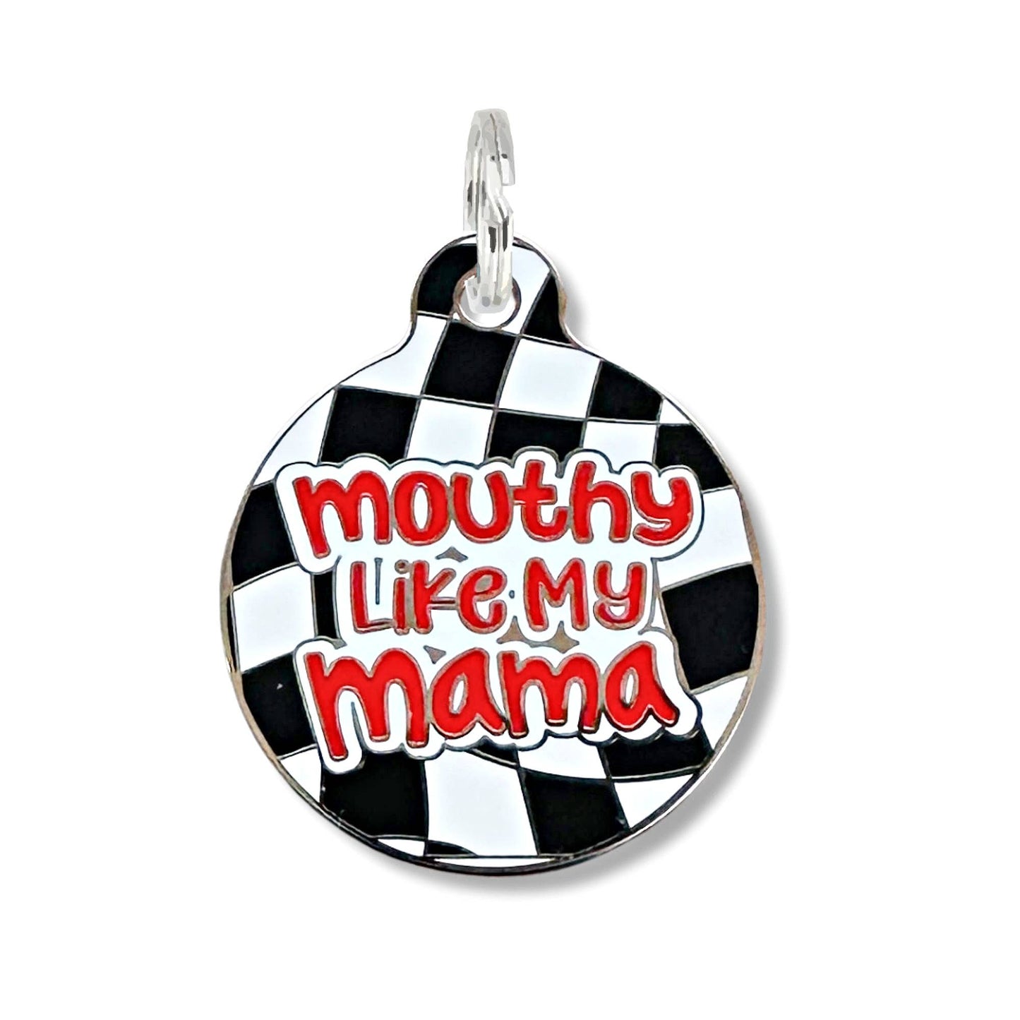 Bad Tags - Dog ID Tag with Personalized QR Code - Mouthy like Mama - Engraved QR Code / Large 1.25"