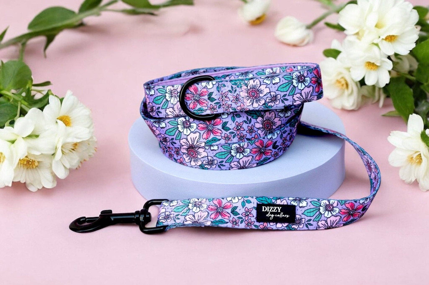 Dizzy Dog Collars - Lilac Floral | Dog Leash | Dog Lead - Medium Lead (2cm x 152cm)