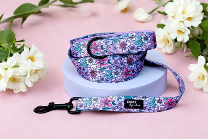 Dizzy Dog Collars - Lilac Floral | Dog Leash | Dog Lead - Medium Lead (2cm x 152cm)