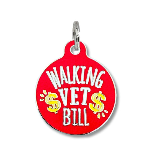 Bad Tags - Dog ID Tag with Personalized QR Code - Walking Vet Bill - Red / Engraved QR Code / Large 1.25"