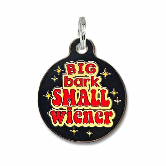 Bad Tags - Dog ID Tag with Personalized QR Code - Big Bark Small Wiener - Engraved QR Code / Small 1"