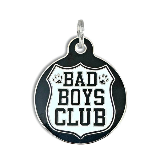 Bad Tags - Dog ID Tag with Personalized QR Code - Bad Boys Club - Engraved QR Code / Small 1"