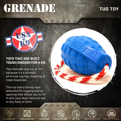 SodaPup - USA-K9 Grenade - Chew Toy - Reward Toy - Blue - Blue / XL