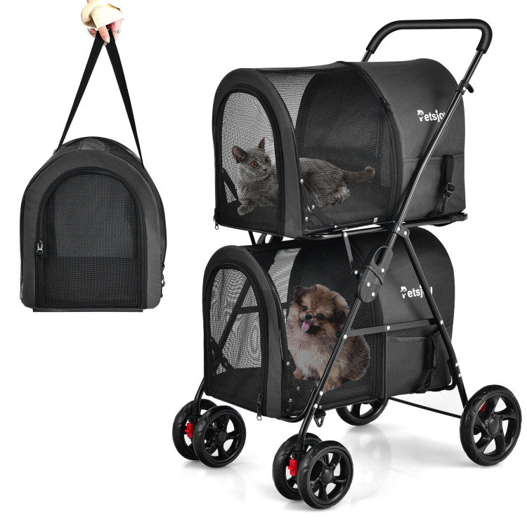 4-in-1 Double Pet Stroller with Detachable Carrier and Travel Carriage - Doot's Pet LLC Collars For A Cause