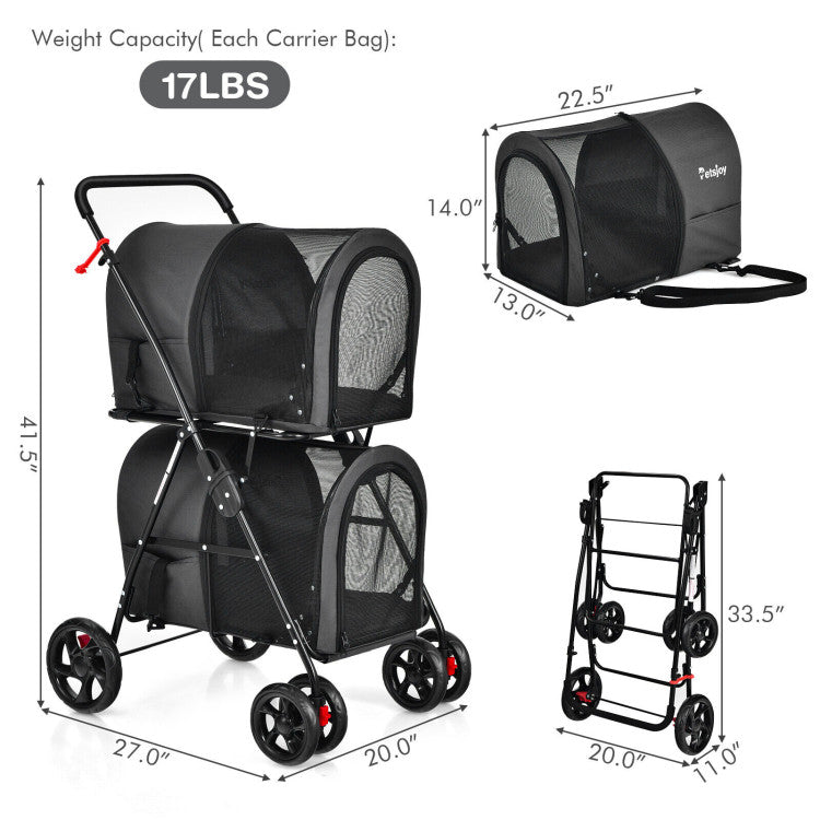 4-in-1 Double Pet Stroller with Detachable Carrier and Travel Carriage - Doot's Pet LLC Collars For A Cause