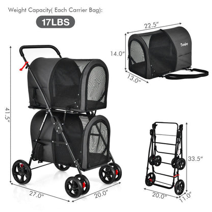 4-in-1 Double Pet Stroller with Detachable Carrier and Travel Carriage - Doot's Pet LLC Collars For A Cause