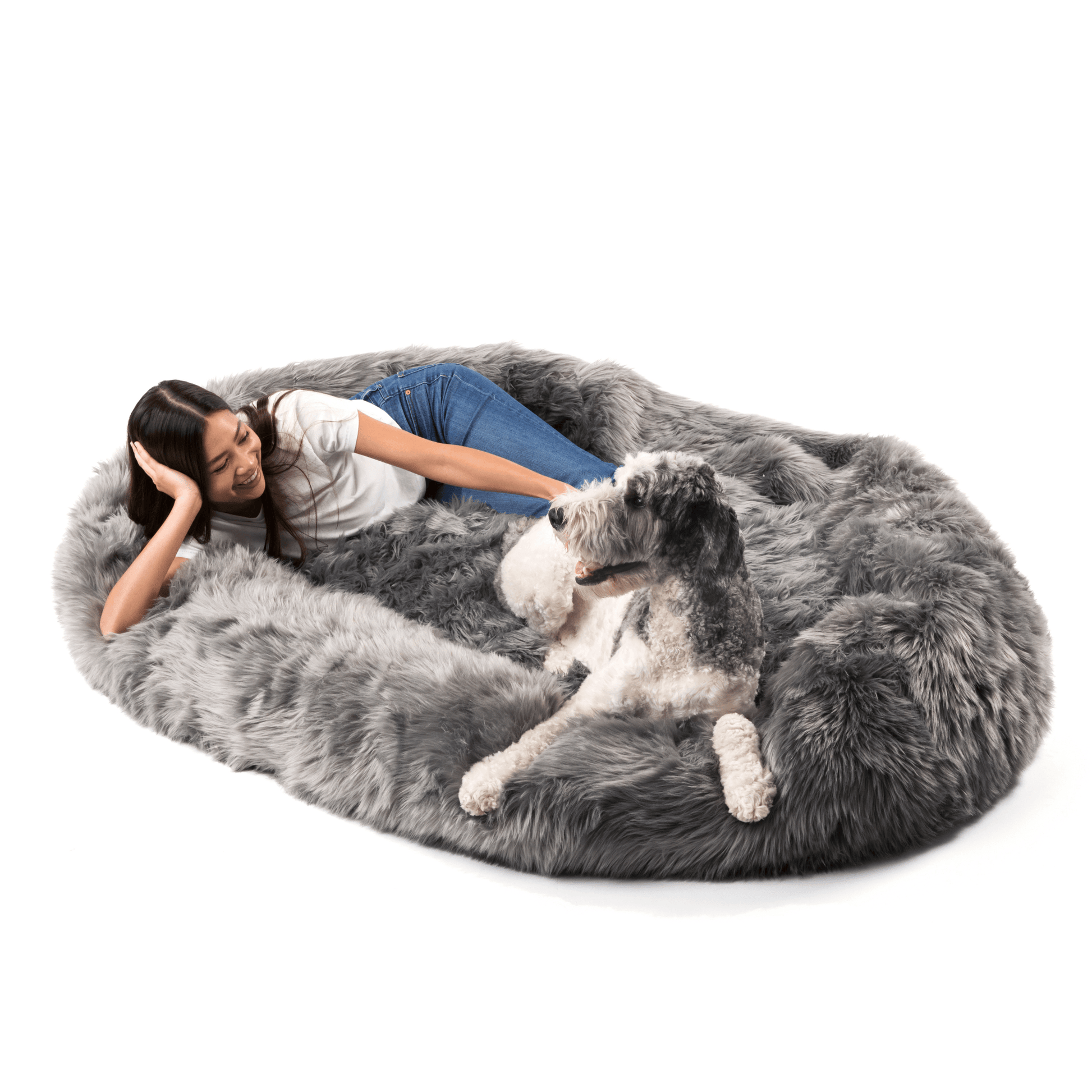 PupCloud™ Human-Size Faux Fur Memory Foam Dog Bed - Charcoal Grey - Doot's Pet LLC Collars For A Cause