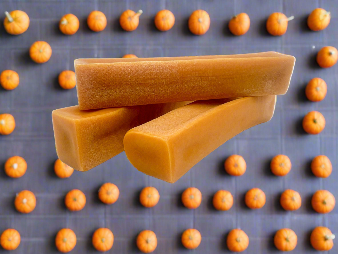 Pumpkin Flavored Yak Cheese Chew - made with REAL PUMPKIN Puree - Single - Doot's Pet LLC Collars For A Cause