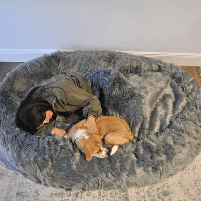 PupCloud™ Human-Size Faux Fur Memory Foam Dog Bed - Charcoal Grey - Doot's Pet LLC Collars For A Cause