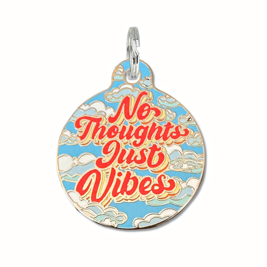 Bad Tags - Dog ID Tag w/ Personalized QR Code - No Thoughts Just Vibes - Large / Engraved QR Code