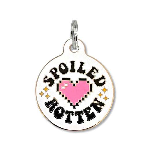 Bad Tags - Dog ID Tag with Personalized QR Code - Spoiled Rotten  - Engraved QR Code / Large 1.25"