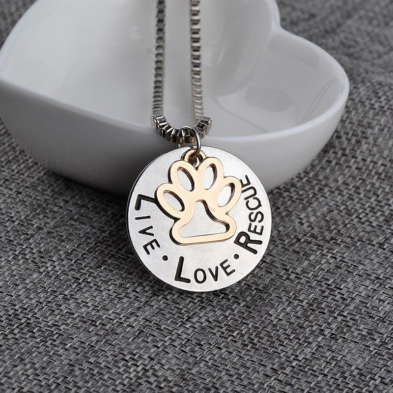 Round Dog Paw Tag Short Necklace