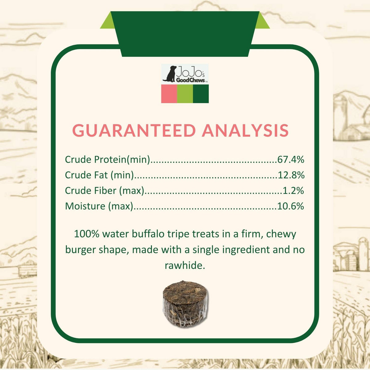 Doot's Chew Bar - 3" Water Buffalo Tripe Burgers for Dogs – Single-Ingredient Natural Treat | 3-Pack
