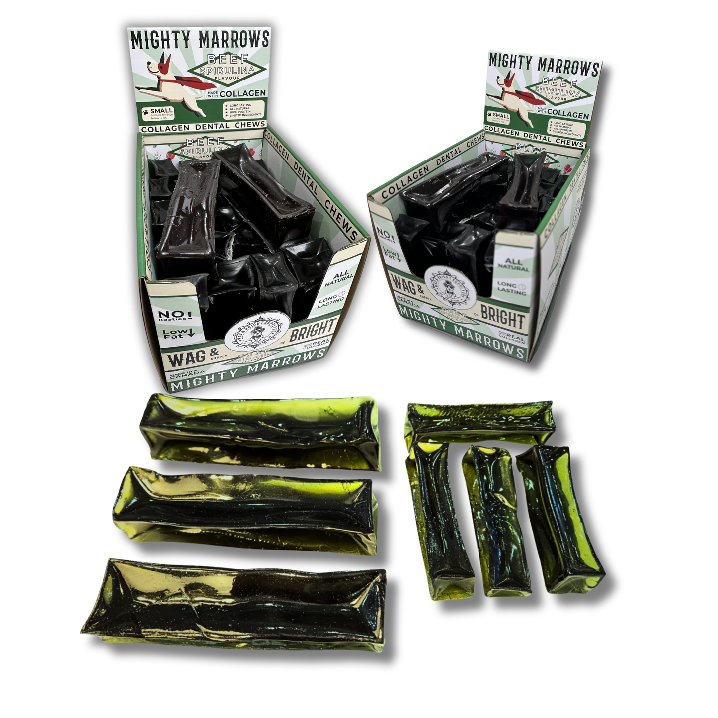 Doots Chew Bar - Wag & Bright Supply Co. - Mighty Marrows Collagen Dental Chew - Spirulina Beef - 2 sizes - Doot's Pet LLC Collars For A Cause