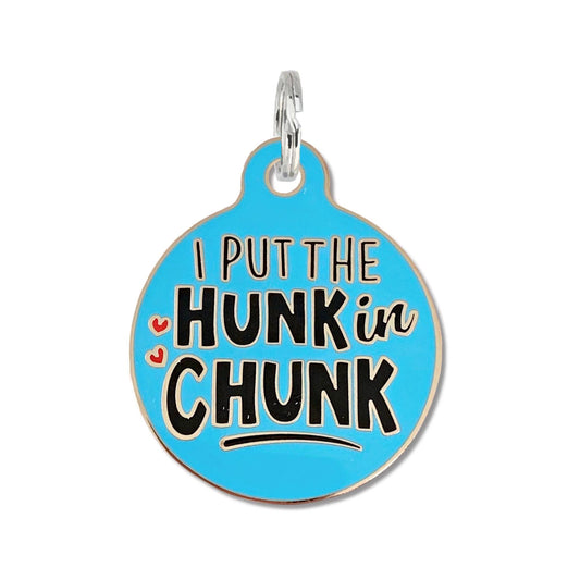 Bad Tags - Dog Tag Collar Charm or Pet ID Tag - I Put the Hunk in Chunk - Engraved QR Code / Small 1"