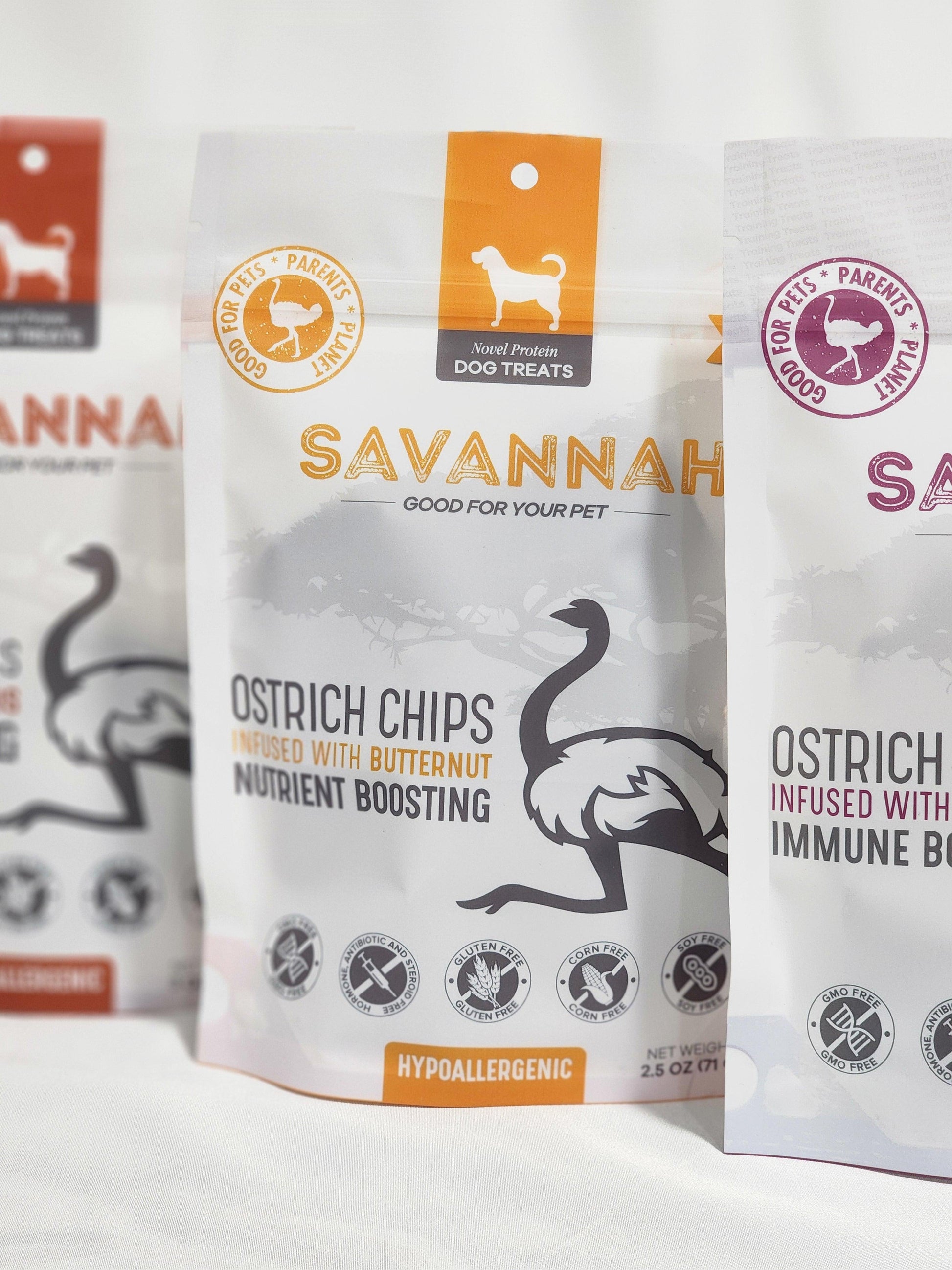 3-Pack Immune-Boosting Ostrich Dog Treat Box - Doot's Pet LLC Collars For A Cause