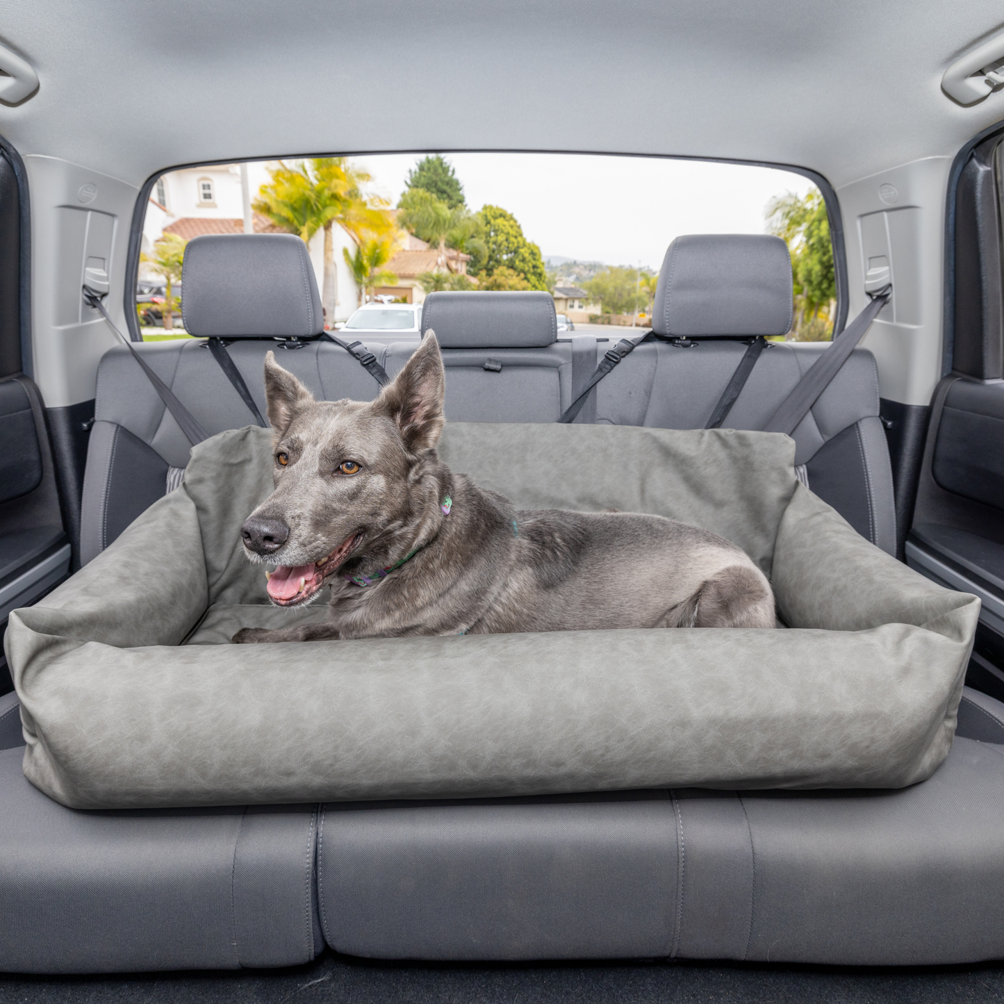 PupProtector™ Faux Leather Memory Foam Dog Car Bed - Slate Gray - Doot's Pet LLC Collars For A Cause