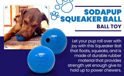 SodaPup - Squeak Ball Ultra Durable PUP-X Squeaking, Chewing, Floating & Retrieving Ball - Large Squeaker Ball - glow in the dark