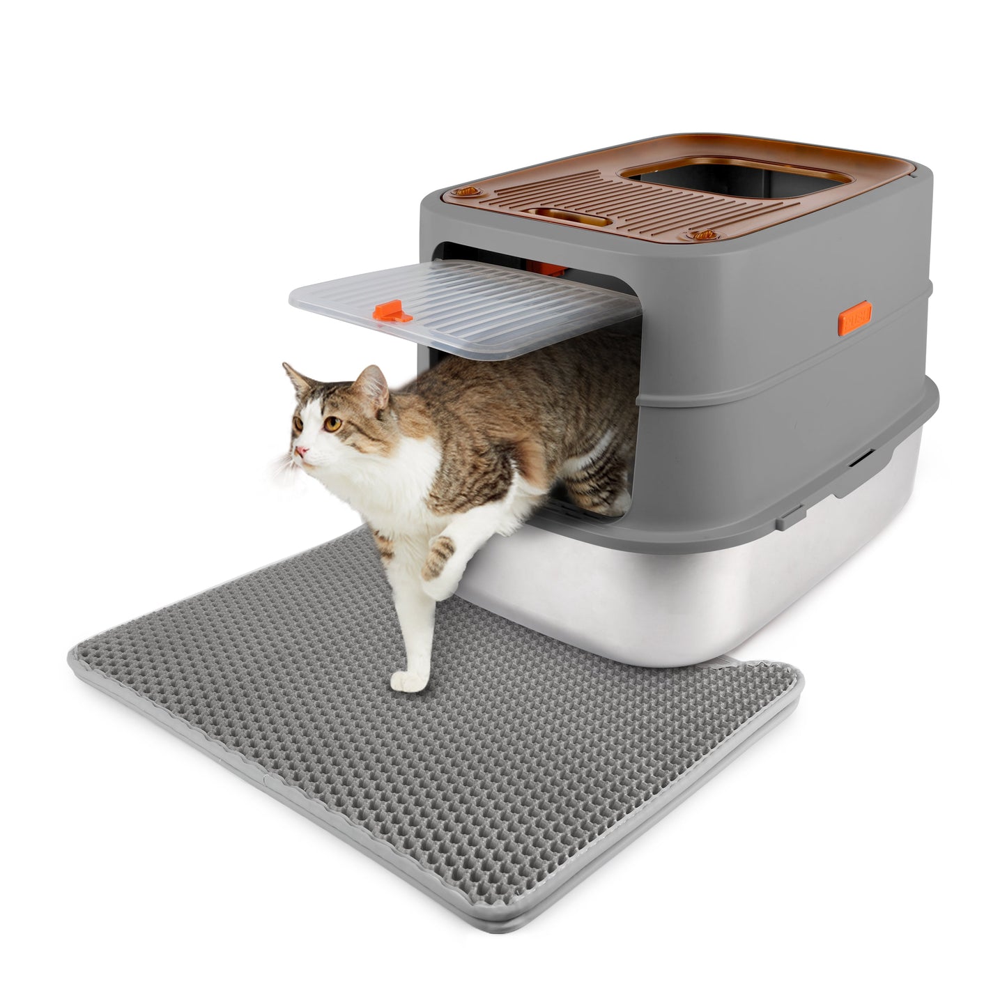 Go Fresh - Cat Litter Box - 2 Entries Hooded Cat Litter Box With Stainless Steel Base - Doot's Pet LLC Collars For A Cause