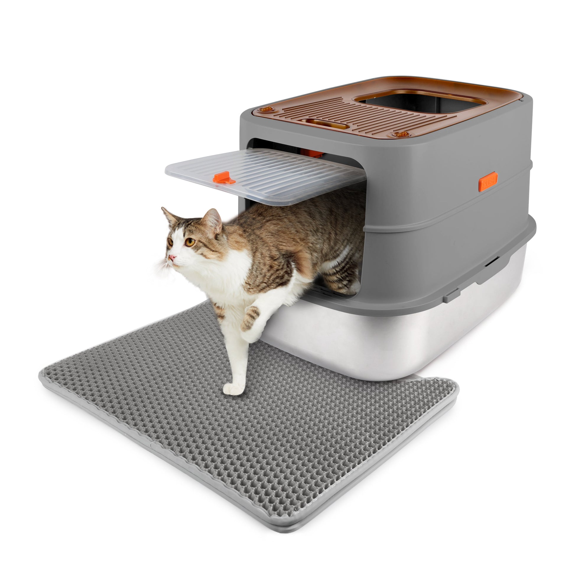 Go Fresh - Cat Litter Box - 2 Entries Hooded Cat Litter Box With Stainless Steel Base - Doot's Pet LLC Collars For A Cause