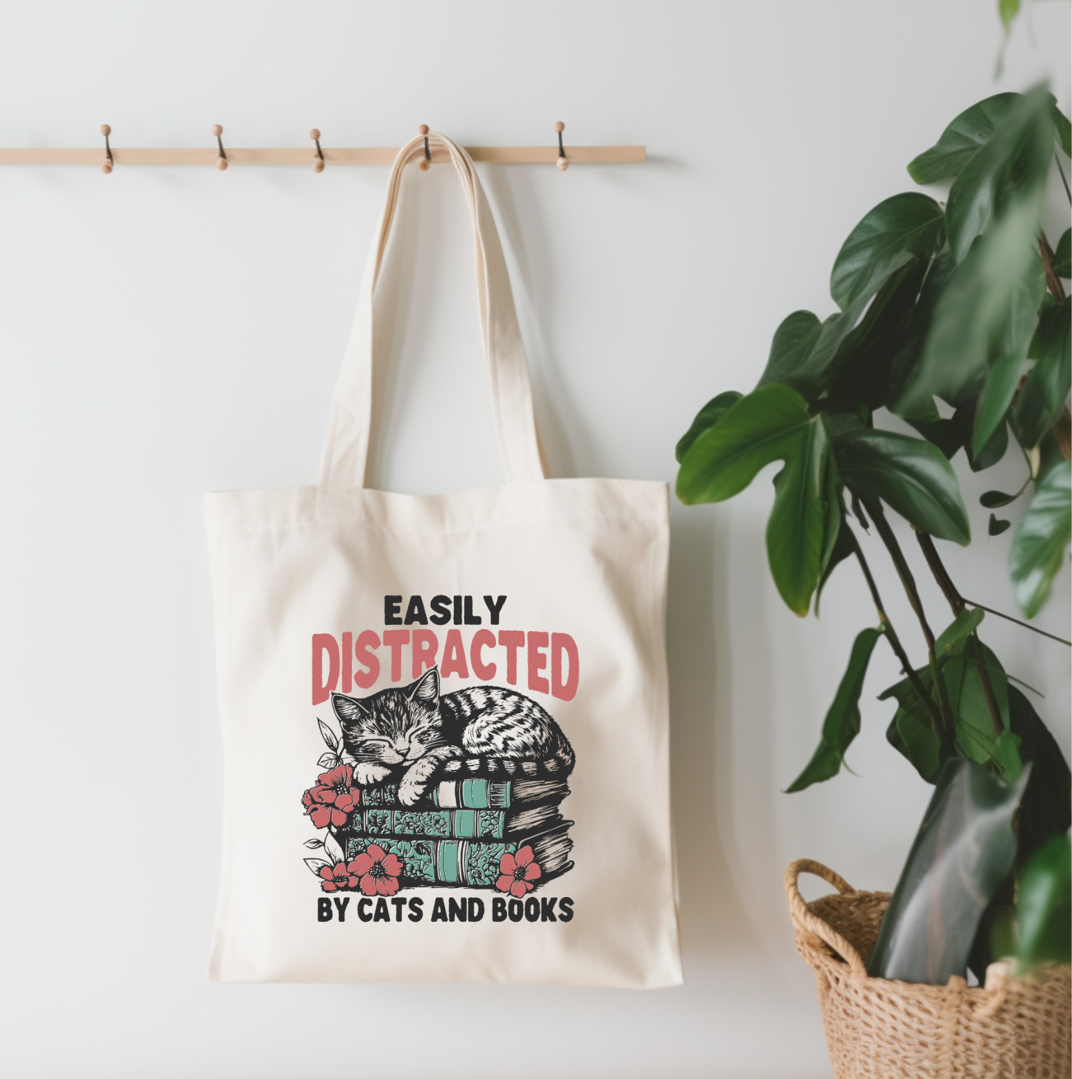 EnchantingSunshine - Easily Distracted By Cats And Books Canvas Tote Bag - Doot's Pet LLC Collars For A Cause