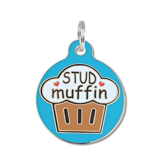 Bad Tags - Dog ID Tag with Personalized QR Code Stud Muffin - Small 1" / Engraved QR Code