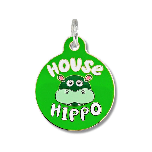 Bad Tags - Personalized Dog ID Tag w/ Scannable QR Code - House Hippo - Engraved QR Code / Large 1.25"