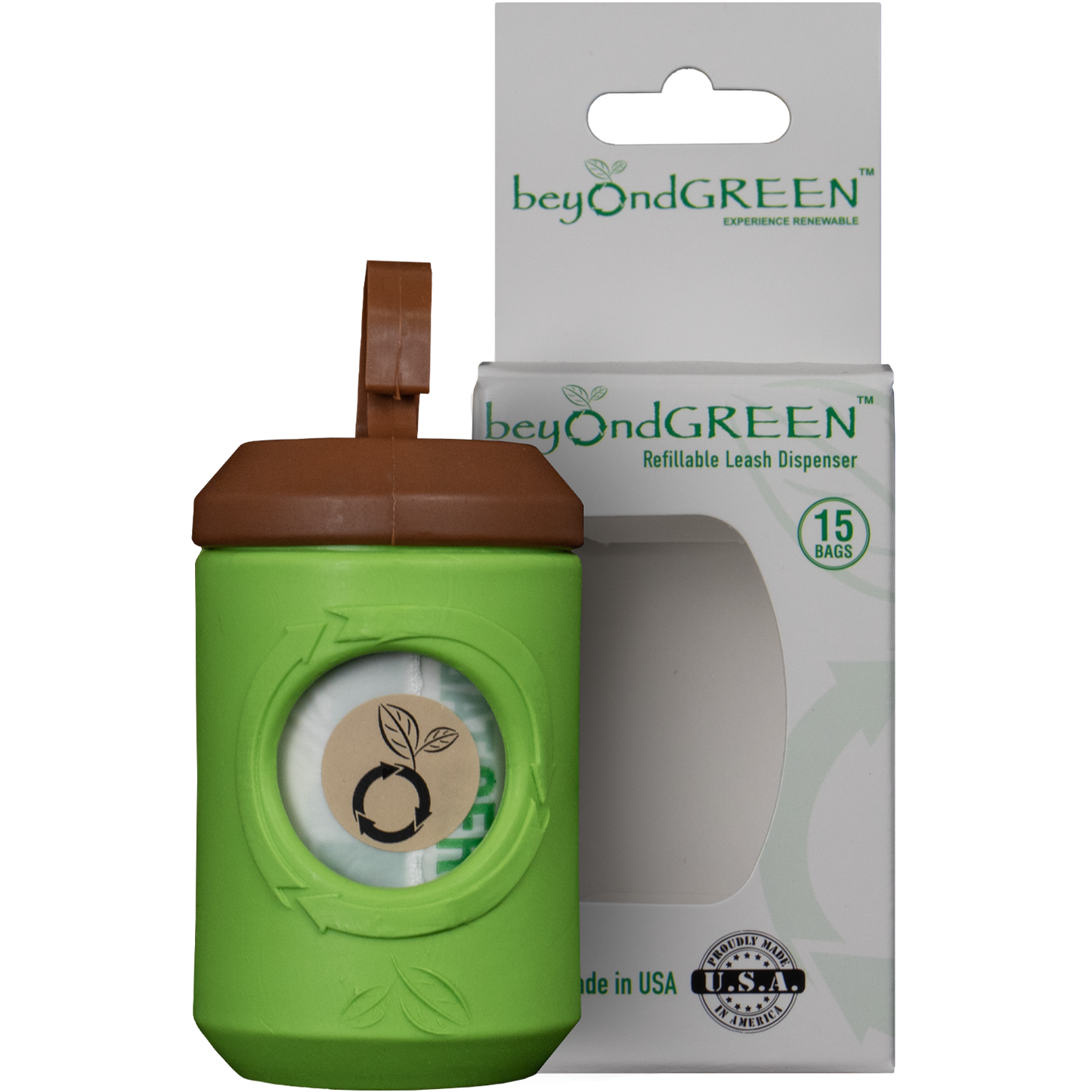 beyondGREEN Dog Waste Bag Leash Dispenser – Clip-On Holder for Standard Rolls – Durable, Portable, Made in USA - Doot's Pet LLC Collars For A Cause