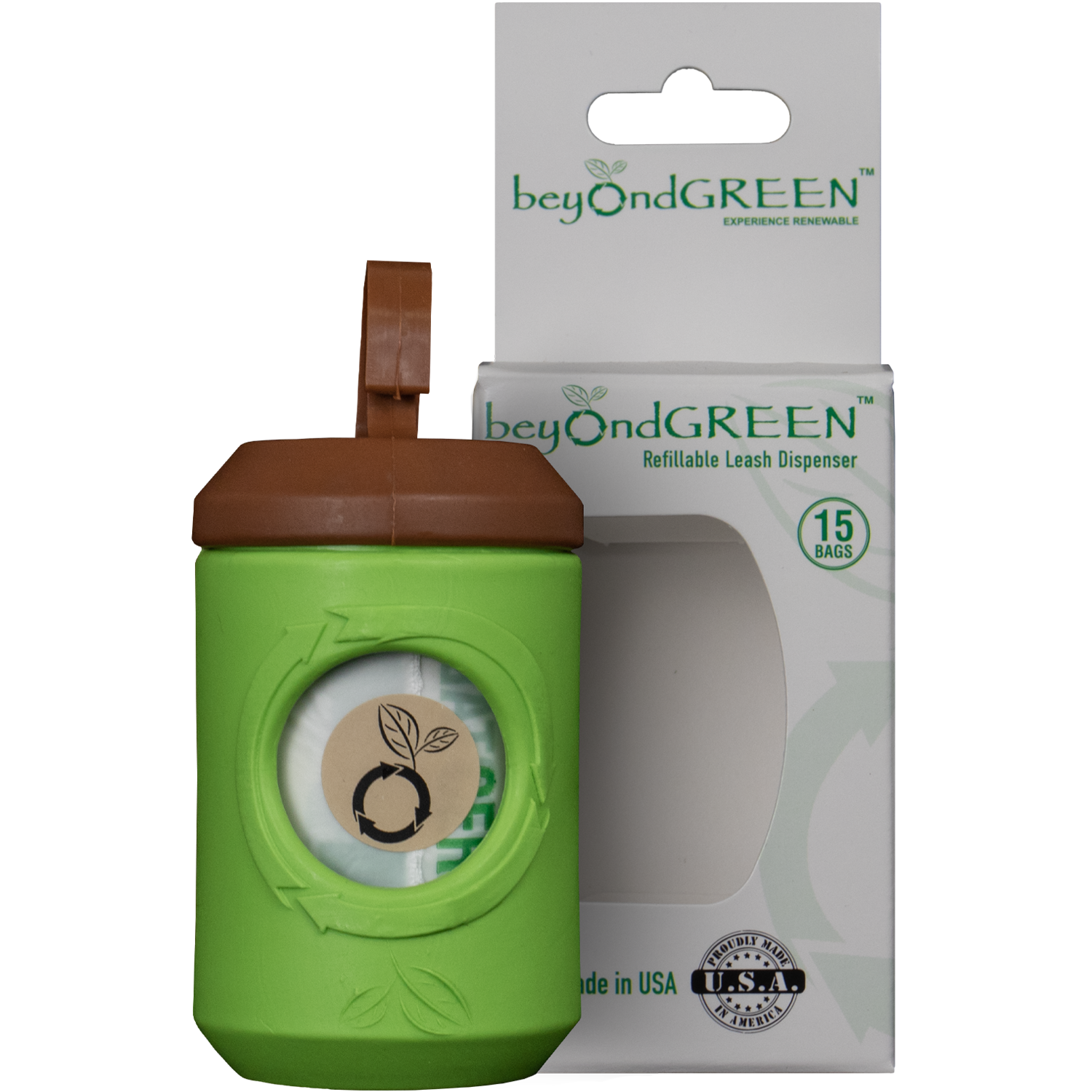 beyondGREEN Dog Waste Bag Leash Dispenser – Clip-On Holder for Standard Rolls – Durable, Portable, Made in USA - Doot's Pet LLC Collars For A Cause