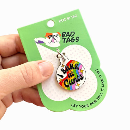 Bad Tags - Dog ID Tag with Personalized QR Code - I Bark at Cunts - Large / Engraved QR Code