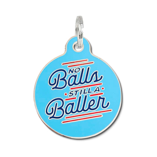 Bad Tags - Dog Tag with Personalized QR Code - No Balls Still a Baller  - Engraved QR Code / Small 1"