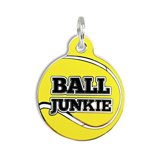 Bad Tags - Dog ID Tag with Personalized QR Code - Ball Junkie 🎾  - Engraved QR Code / Large 1.25"