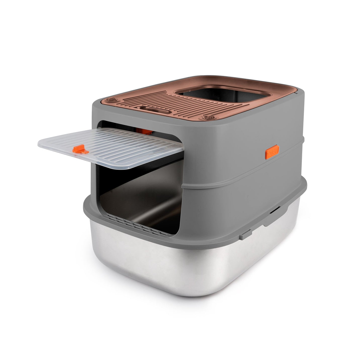 Go Fresh - Cat Litter Box - 2 Entries Hooded Cat Litter Box With Stainless Steel Base - Doot's Pet LLC Collars For A Cause