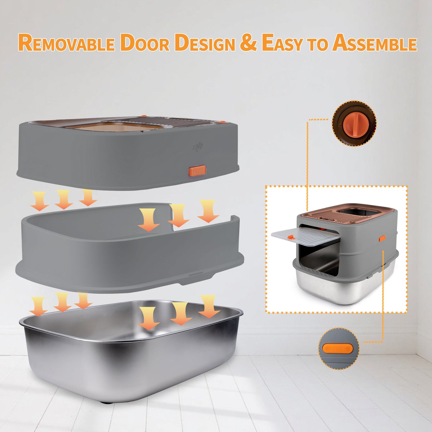 Go Fresh - Cat Litter Box - 2 Entries Hooded Cat Litter Box With Stainless Steel Base - Doot's Pet LLC Collars For A Cause