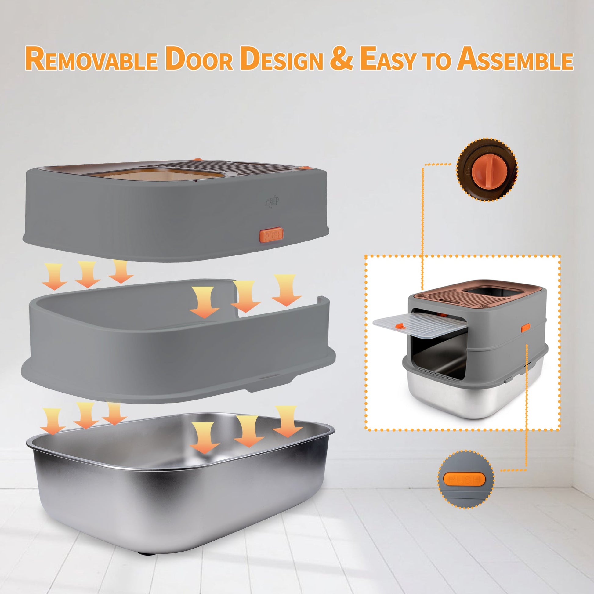 Go Fresh - Cat Litter Box - 2 Entries Hooded Cat Litter Box With Stainless Steel Base - Doot's Pet LLC Collars For A Cause