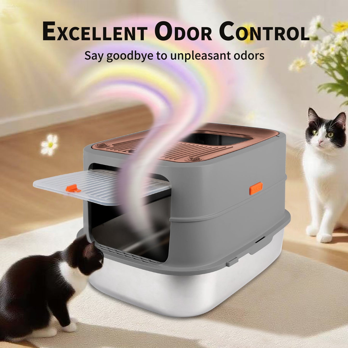 Go Fresh - Cat Litter Box - 2 Entries Hooded Cat Litter Box With Stainless Steel Base - Doot's Pet LLC Collars For A Cause