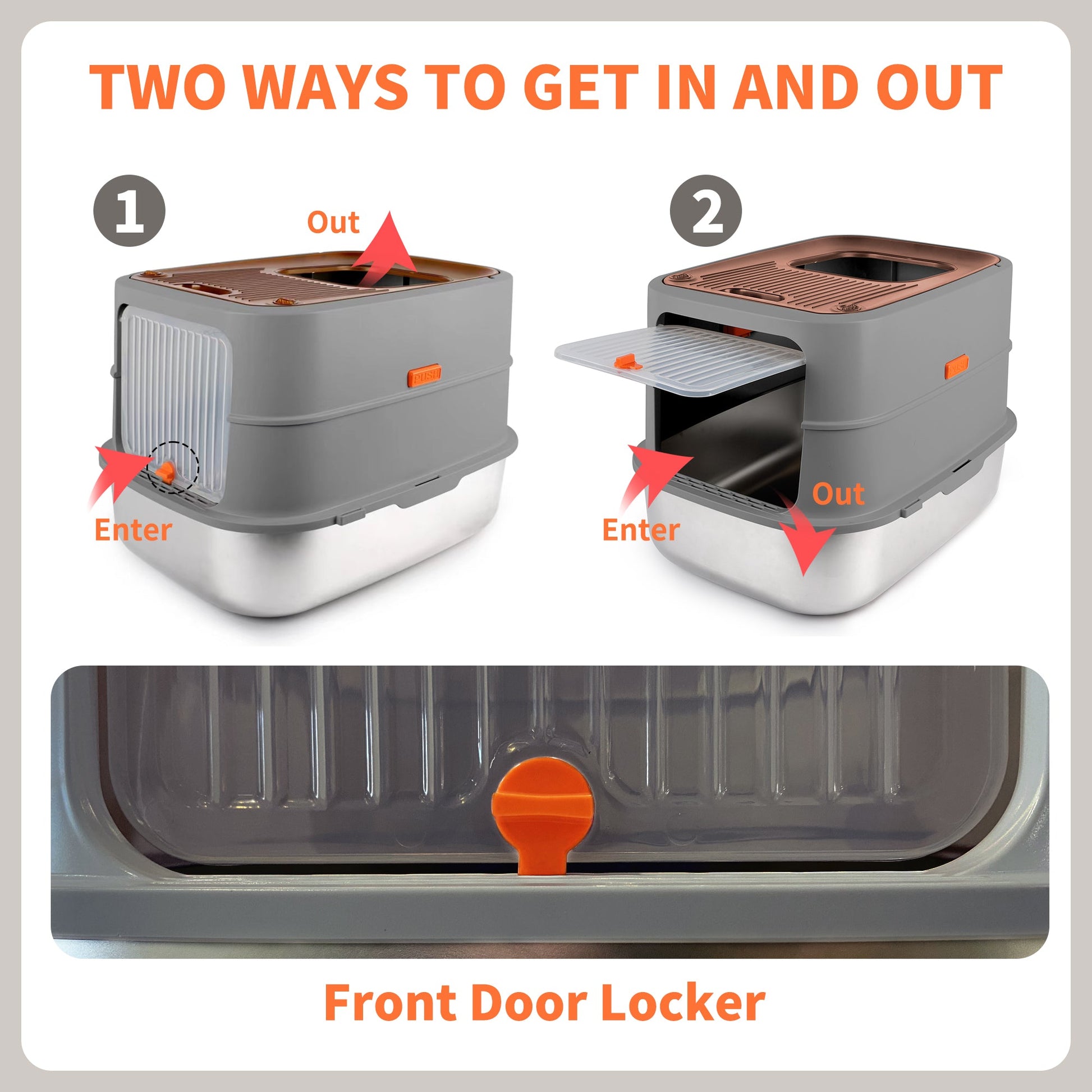 Go Fresh - Cat Litter Box - 2 Entries Hooded Cat Litter Box With Stainless Steel Base - Doot's Pet LLC Collars For A Cause