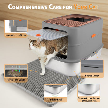 Go Fresh - Cat Litter Box - 2 Entries Hooded Cat Litter Box With Stainless Steel Base - Doot's Pet LLC Collars For A Cause