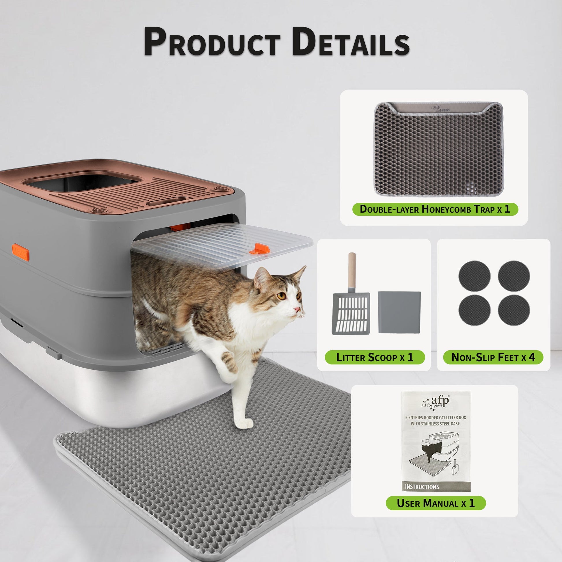 Go Fresh - Cat Litter Box - 2 Entries Hooded Cat Litter Box With Stainless Steel Base - Doot's Pet LLC Collars For A Cause