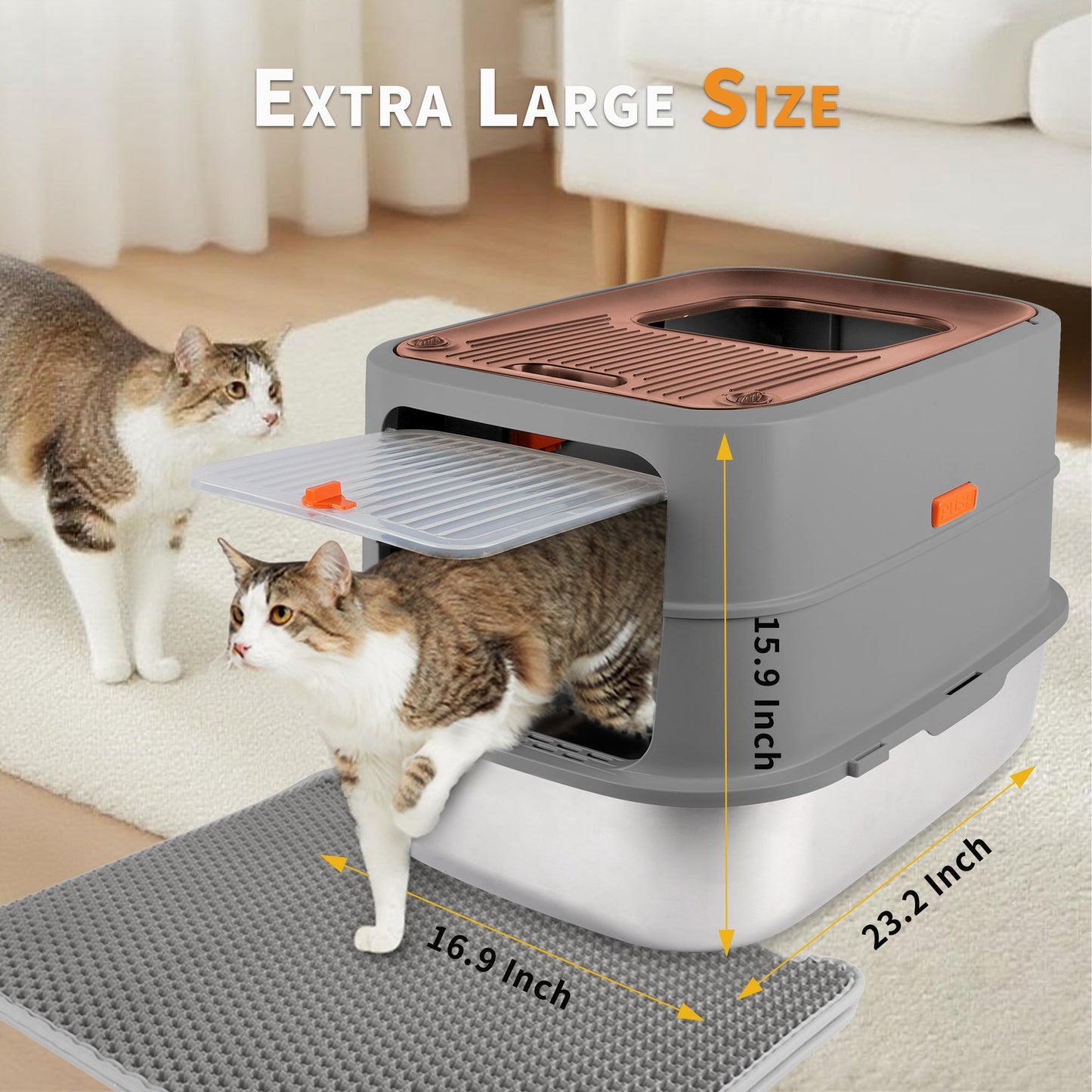 Go Fresh - Cat Litter Box - 2 Entries Hooded Cat Litter Box With Stainless Steel Base - Doot's Pet LLC Collars For A Cause