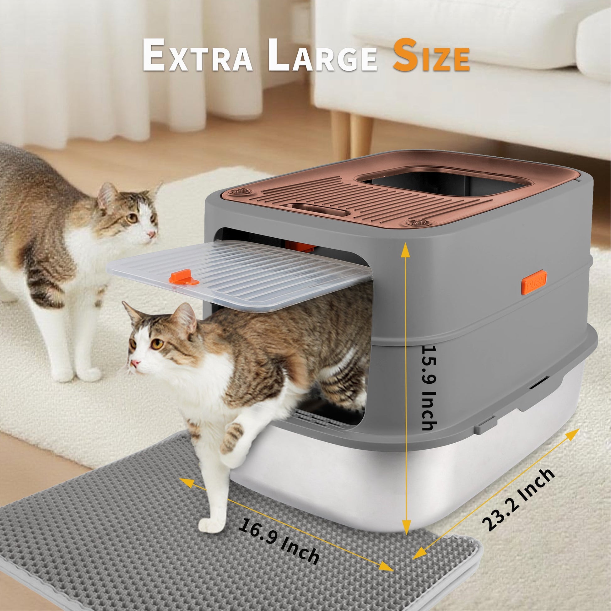 Go Fresh - Cat Litter Box - 2 Entries Hooded Cat Litter Box With Stainless Steel Base - Doot's Pet LLC Collars For A Cause
