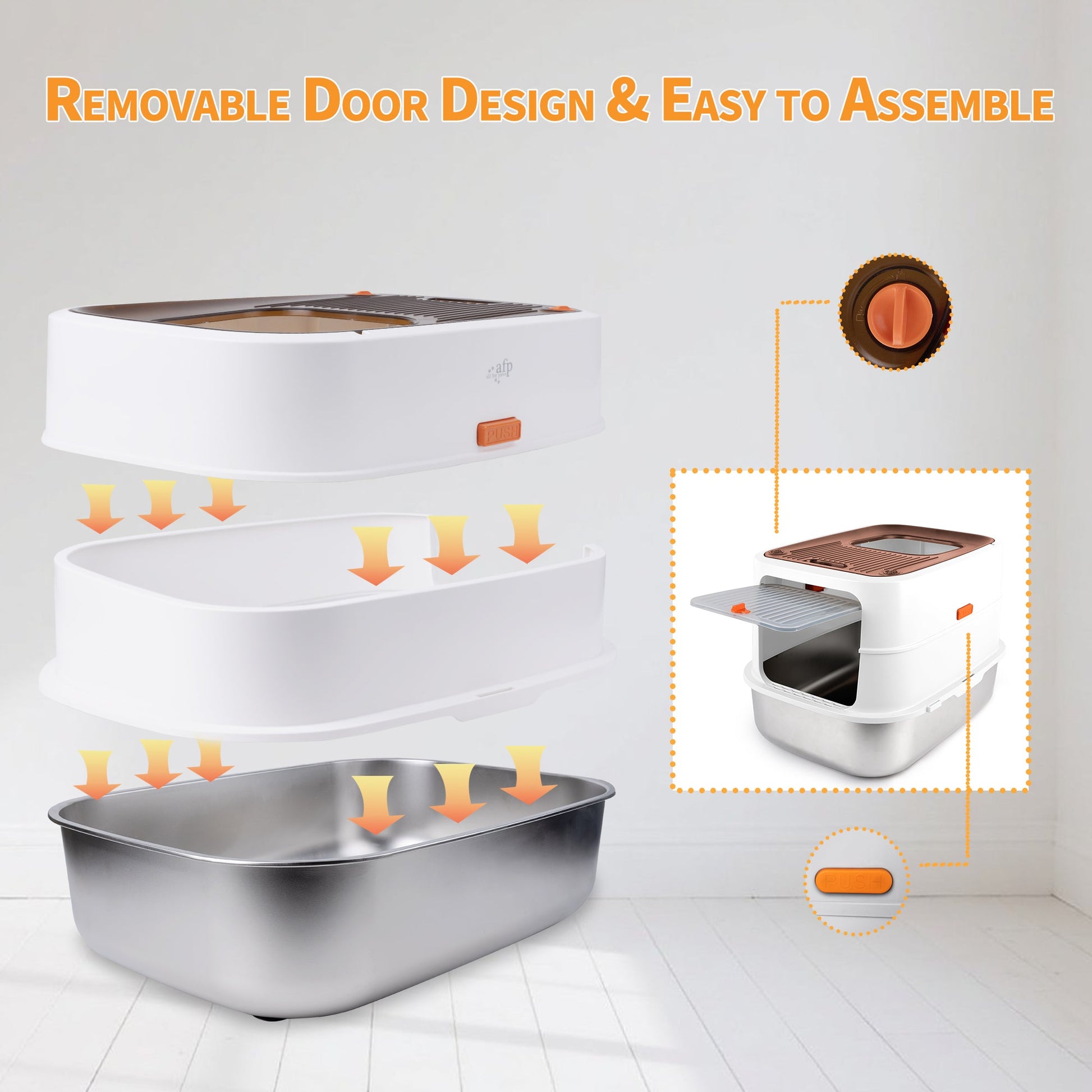 Go Fresh - Cat Litter Box - 2 Entries Hooded Cat Litter Box With Stainless Steel Base - Doot's Pet LLC Collars For A Cause